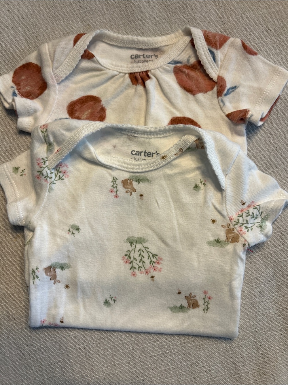 Carter’s Just One You 3M Baby Bodysuits Bunny Apple Floral Lot of 2
